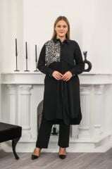 Famelin Siyah Leopar Desenli Şık Tunik 500030