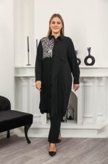 Famelin Siyah Leopar Desenli Şık Tunik 500030