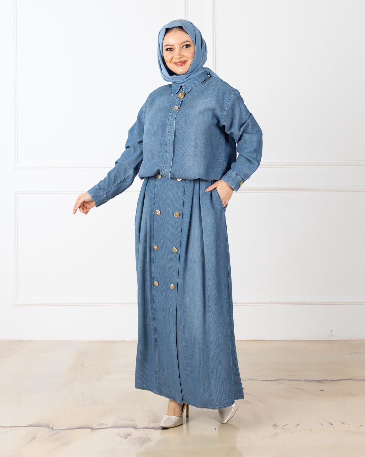 Famelin Tensel Denim Etekli Takım TK -9324