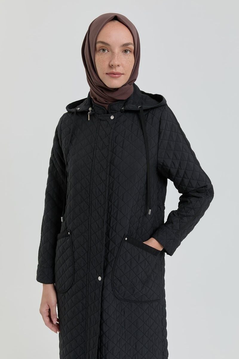 252KP4174NH.1)    Nihan İnce Kapitone Cep Detaylı Kap Siyah