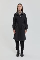 (252KP5084NH.1)   Nihan Büyük Beden İnce Kapitone Beli Büzgülü Kap Siyah