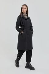 (252KP5084NH.1)   Nihan Büyük Beden İnce Kapitone Beli Büzgülü Kap Siyah