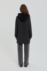 (252KP6106NH.1)     İnce Kapitone Kapşonlu Kap Siyah