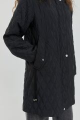 (252KP6106NH.1)     İnce Kapitone Kapşonlu Kap Siyah