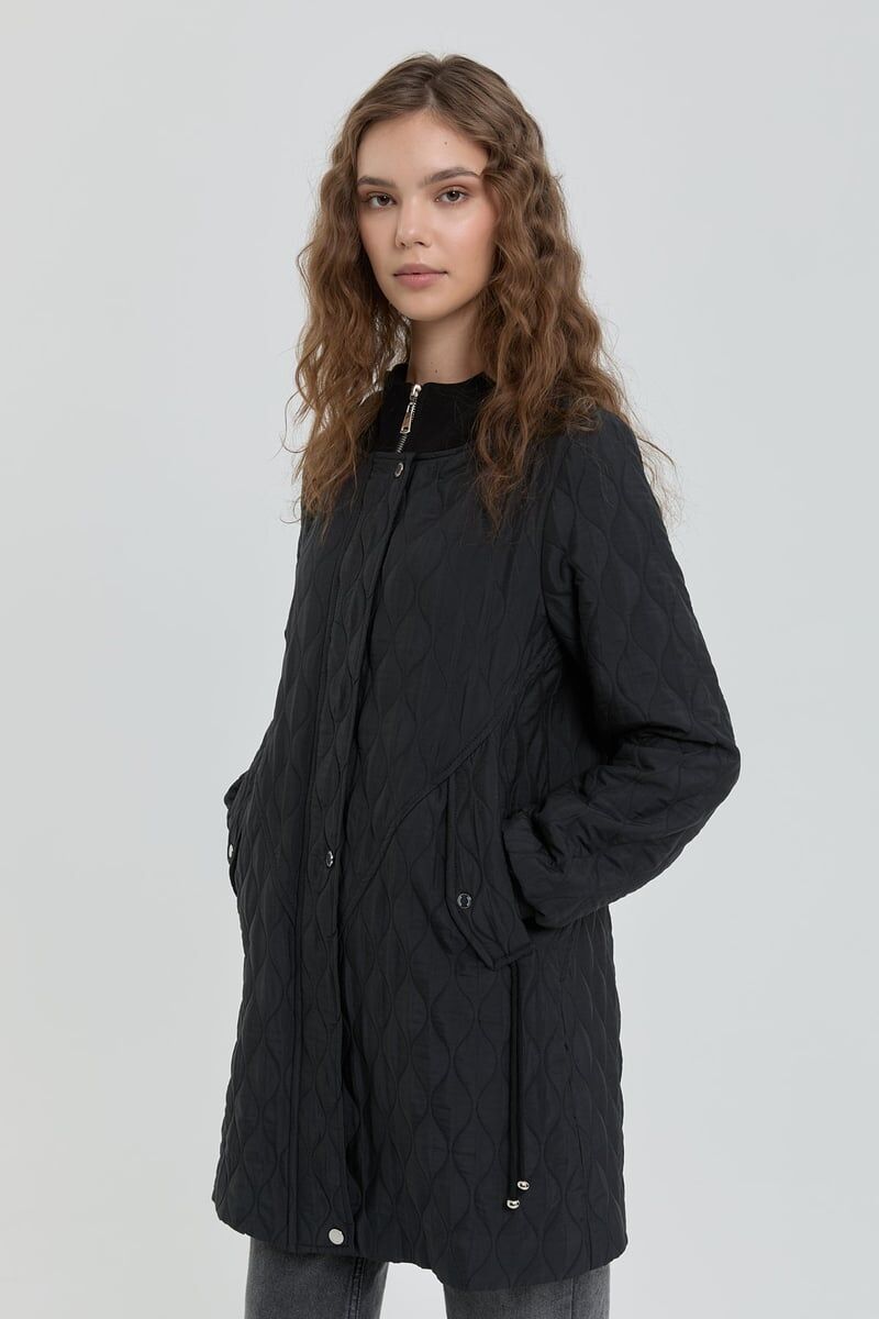 (252KP6106NH.1)     İnce Kapitone Kapşonlu Kap Siyah