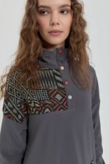 (252SW4026NH.1)  Nihan Garnili Dik Yaka Sweat Füme