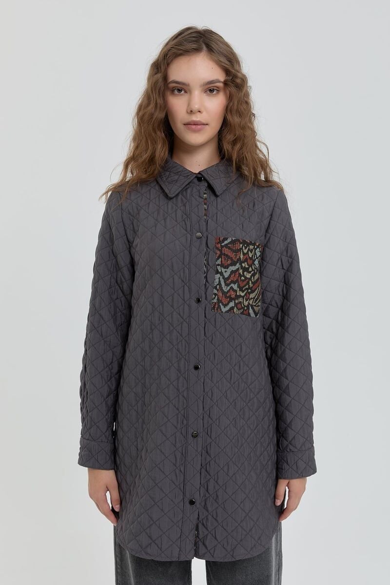 252CK3030NH.1)   Nihan İnce Kapitone Jakar Garnili Ceket Antrasit