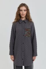 252CK3030NH.1)   Nihan İnce Kapitone Jakar Garnili Ceket Antrasit