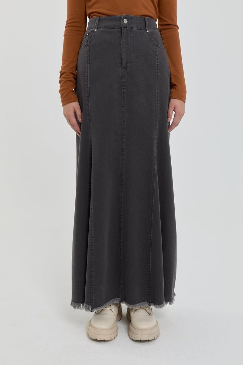 (252ET5019NH.1)    Nihan Parçalı Denim Etek Füme