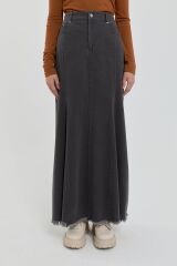 (252ET5019NH.1)    Nihan Parçalı Denim Etek Füme