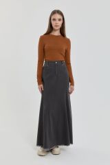 (252ET5019NH.1)    Nihan Parçalı Denim Etek Füme