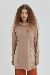 252SW4103NH.1)Nihan Yaka Detaylı Garnili Sweat Camel