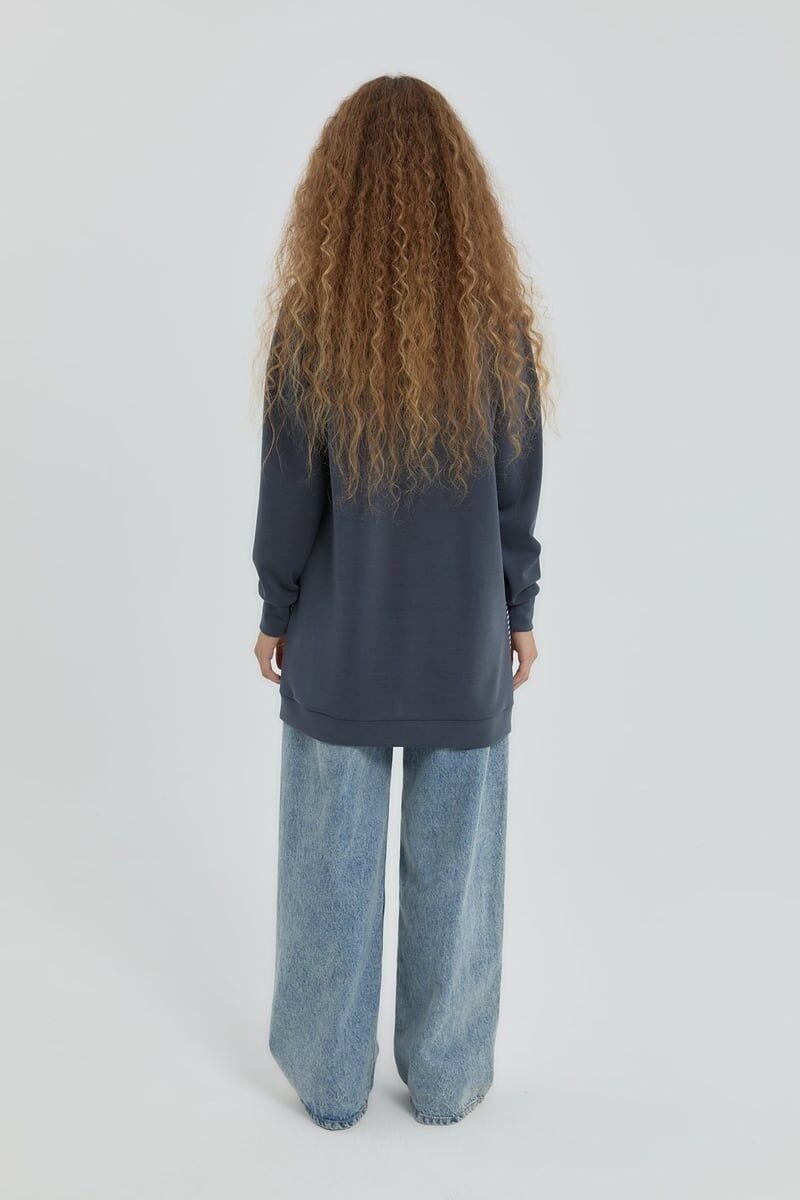 (252SW4103NH.1)Nihan Yaka Detaylı Garnili Sweat Lacivert