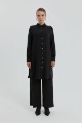 (252TN4183NH.1)Nihan Gold Düğmeli Gömlek Yaka Tunik Siyah