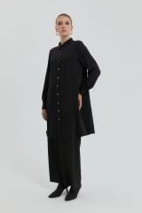 (252TN4183NH.1)Nihan Gold Düğmeli Gömlek Yaka Tunik Siyah