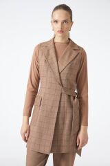 Ekose Desenli Taba Üçlü Kombin Takım TK-1050