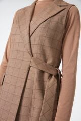 Ekose Desenli Taba Üçlü Kombin Takım TK-1050