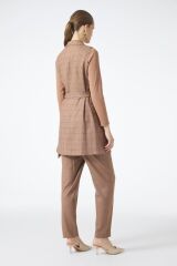 Ekose Desenli Taba Üçlü Kombin Takım TK-1050