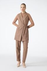 Ekose Desenli Taba Üçlü Kombin Takım TK-1050