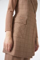 Ekose Desenli Taba Üçlü Kombin Takım TK-1050