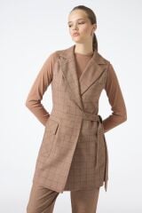 Ekose Desenli Taba Üçlü Kombin Takım TK-1050