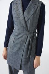 Ekose Desenli İndigo Üçlü Kombin Takım TK-1050