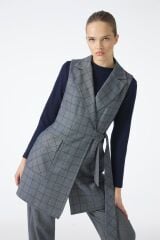 Ekose Desenli İndigo Üçlü Kombin Takım TK-1050