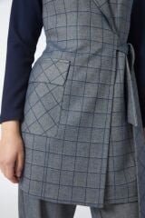 Ekose Desenli İndigo Üçlü Kombin Takım TK-1050