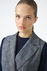 Ekose Desenli İndigo Üçlü Kombin Takım TK-1050