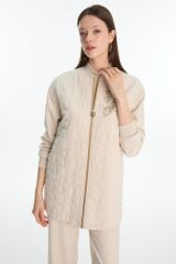 Kapitone Desenli Fermuarlı Vanilya Ceket C-015