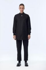 Kapitone Desenli Fermuarlı Siyah Ceket C-0150