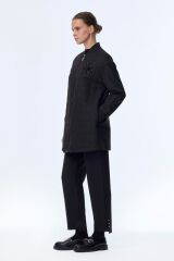 Kapitone Desenli Fermuarlı Siyah Ceket C-0150