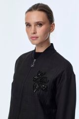 Kapitone Desenli Fermuarlı Siyah Ceket C-0150