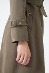 Kruvaze Yaka Beli Kuşaklı Uzun Haki Trençkot 12528