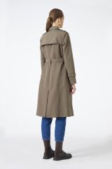 Kruvaze Yaka Beli Kuşaklı Uzun Haki Trençkot 12528