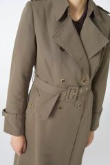 Kruvaze Yaka Beli Kuşaklı Uzun Haki Trençkot 12528
