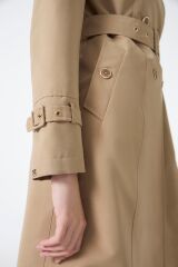 Kruvaze Yaka Beli Kuşaklı Uzun Vizon Trençkot 12528