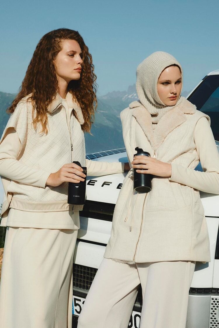 Peluş Yaka Bağcık Detaylı Üçlü Kombin Vanilya Takım TK-1655