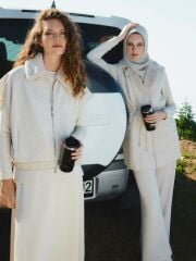 Peluş Yaka Bağcık Detaylı Üçlü Kombin Vanilya Takım TK-1655