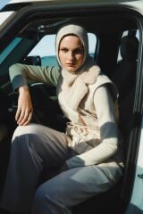 Peluş Yaka Bağcık Detaylı Üçlü Kombin Vanilya Takım TK-1655