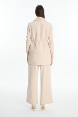 Peluş Yaka Bağcık Detaylı Üçlü Kombin Vanilya Takım TK-1655