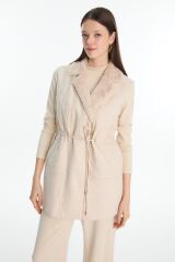 Peluş Yaka Bağcık Detaylı Üçlü Kombin Vanilya Takım TK-1655