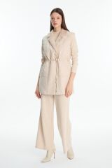 Peluş Yaka Bağcık Detaylı Üçlü Kombin Vanilya Takım TK-1655