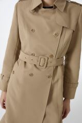Kruvaze Yaka Beli Kuşaklı Uzun Camel Trençkot 12528