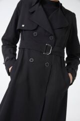 Zincir ve Kemer Detaylı Siyah Trençkot 12615