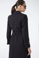 Zincir ve Kemer Detaylı Siyah Trençkot 12615