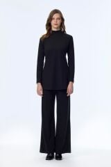 Peluş Yaka Bağcık Detaylı Üçlü Kombin Siyah Takım TK-1655