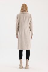 Kürk Yaka Cep Detaylı Kaşe Bej Kaban 13092