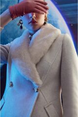 Kürk Yaka Cep Detaylı Kaşe Bej Kaban 13092