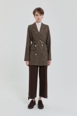 (252CK4110NH.1) Nihan Kuşaklı Ekose Kruvaze Ceket Kahve